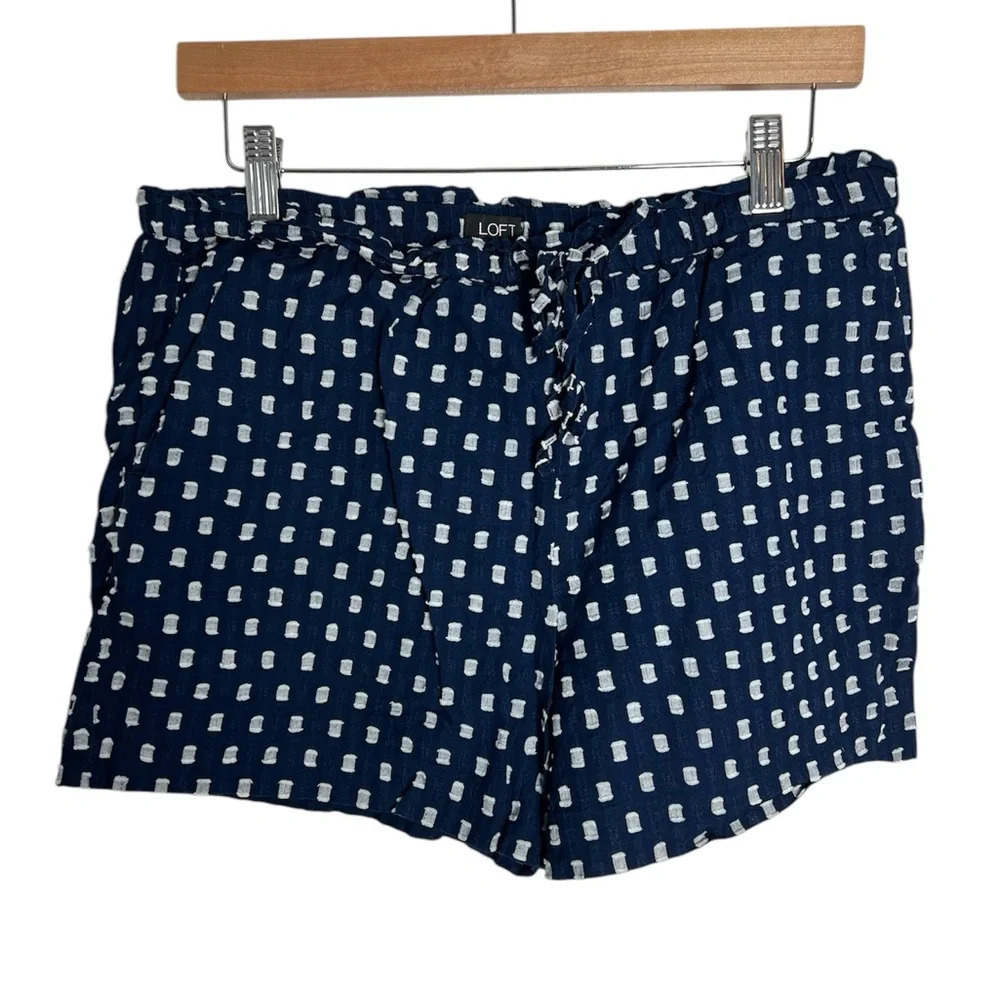 Loft Navy Blue and White Drawstring shorts 100% Cotton Size Medium